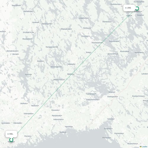 Mapa lotu bezpośredniego Helsinki – Joensuu
