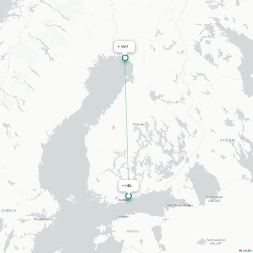 Mapa lotu bezpośredniego Helsinki – Kemi