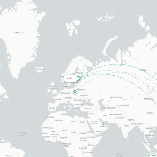 Helsingfors - Tokyo karta över direktflyg
