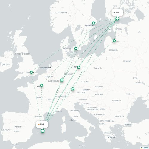Helsinki - Palma de Majorque carte du vol direct