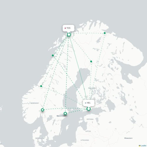 Mapa de vuelo directo Helsinki - Tromso