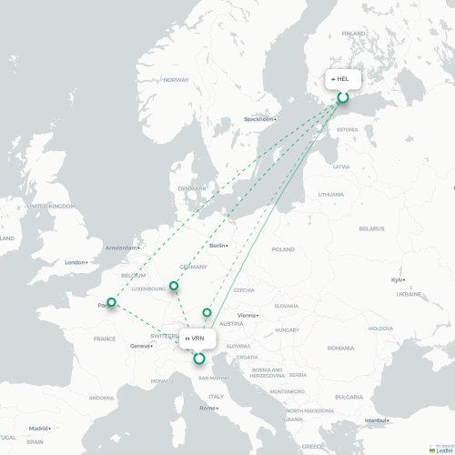 Mapa de vuelo directo Helsinki - Verona