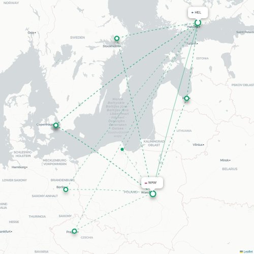 Helsingfors - Warszawa karta över direktflyg