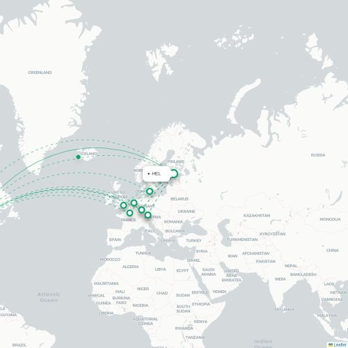 Helsingfors - Toronto karta över direktflyg