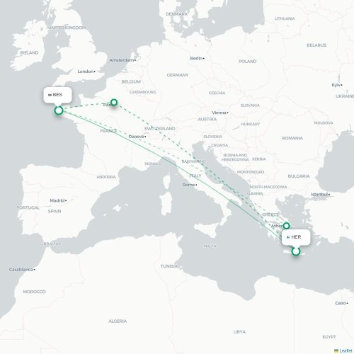 Mapa de vuelo directo Heraclión - Brest