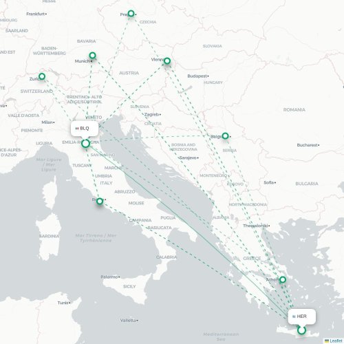 Mapa de vuelo directo Heraclión - Bolonia