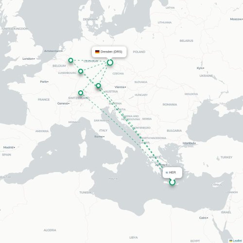 Mapa lotu bezpośredniego Heraklion – Drezno