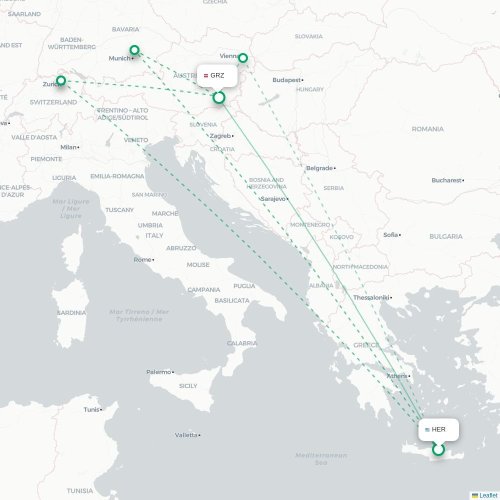Heraklion - Graz karta över direktflyg