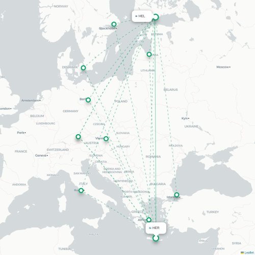 Heraklion - Helsingfors karta över direktflyg