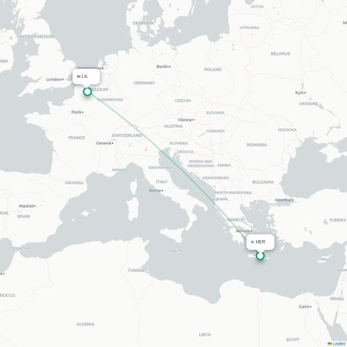 Mapa de vuelo directo Heraclión - Lille