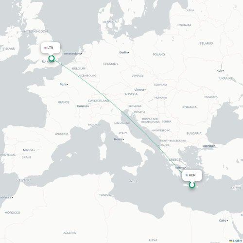 Mapa de vuelo directo Heraclión - Londres