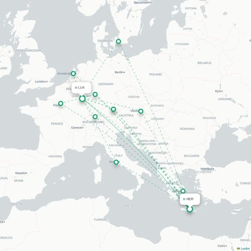 Mapa de vuelo directo Heraclión - Luxemburgo