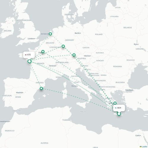 Mapa de vuelo directo Heraclión - Nantes