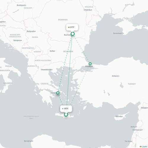 Mapa de vuelo directo Heraclión - Bucarest