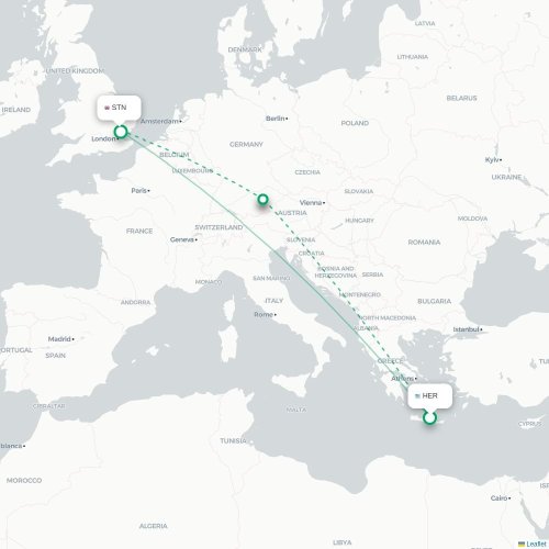Mapa de vuelo directo Heraclión - Londres