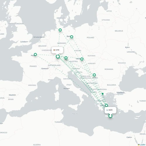 Mapa de vuelo directo Heraclión - Stuttgart