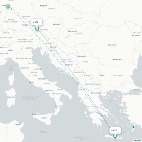 Heraklion - Salzburg karta över direktflyg
