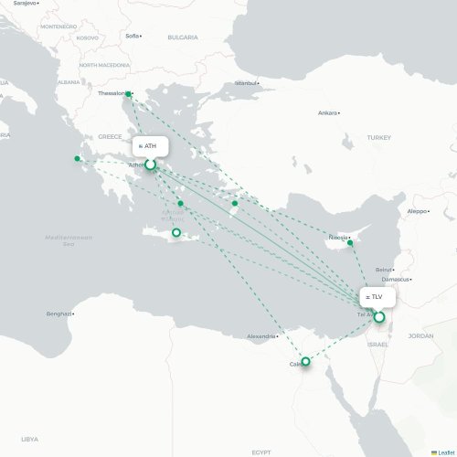 Mapa lotu bezpośredniego Heraklion – Tel Awiw