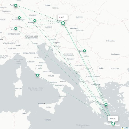 Heraklion - Wien karta över direktflyg
