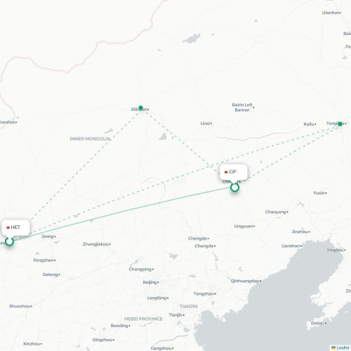 Mapa lotu bezpośredniego Hohhot – Chifeng