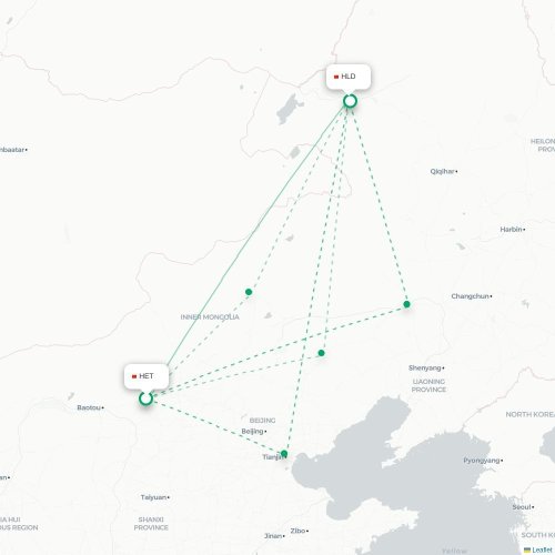 Mapa lotu bezpośredniego Hohhot – Hulunbuir