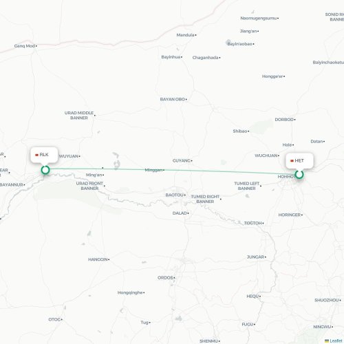 Mapa lotu bezpośredniego Hohhot – Bayan Nur