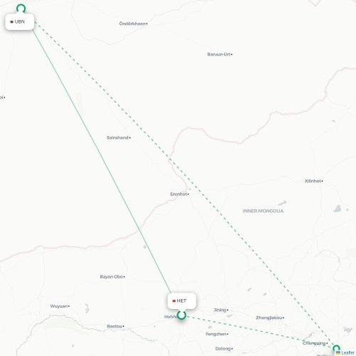 Mapa lotu bezpośredniego Hohhot – Ułan Bator