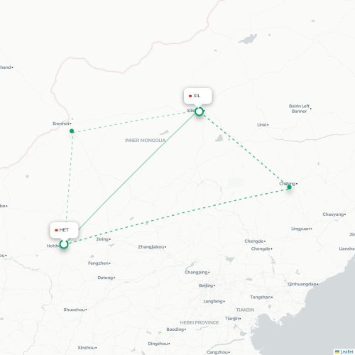 Mapa lotu bezpośredniego Hohhot – Xilinhot