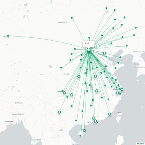 Mapa lotu bezpośredniego Hohhot – Shangrao