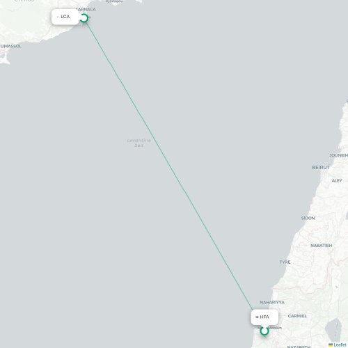 Mapa lotu bezpośredniego Hajfa – Larnaka