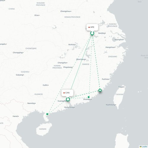 Mapa lotu bezpośredniego Hefei – Kanton