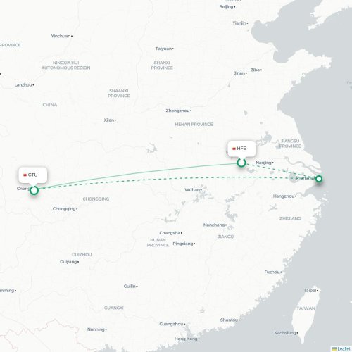 Mapa lotu bezpośredniego Hefei – Chengdu