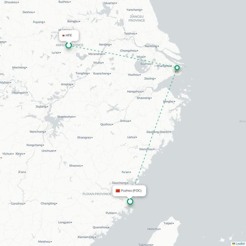 Mapa lotu bezpośredniego Hefei – Fuzhou