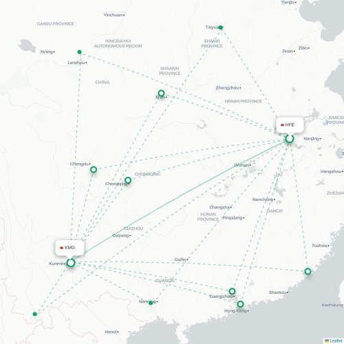 Mapa lotu bezpośredniego Hefei – Kunming