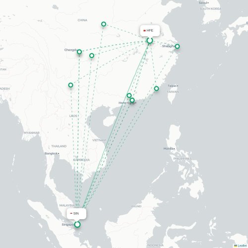 Mapa lotu bezpośredniego Hefei – Singapur
