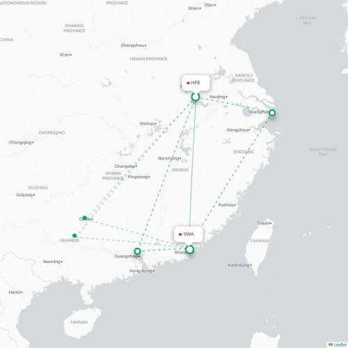 Mapa lotu bezpośredniego Hefei – Jieyang