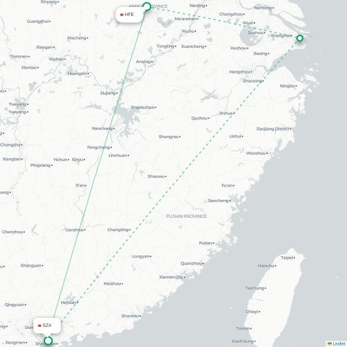 Mapa lotu bezpośredniego Hefei – Shenzhen