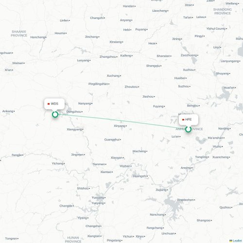 Mapa lotu bezpośredniego Hefei – Shiyan