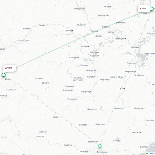 Mapa lotu bezpośredniego Hefei – Zunyi