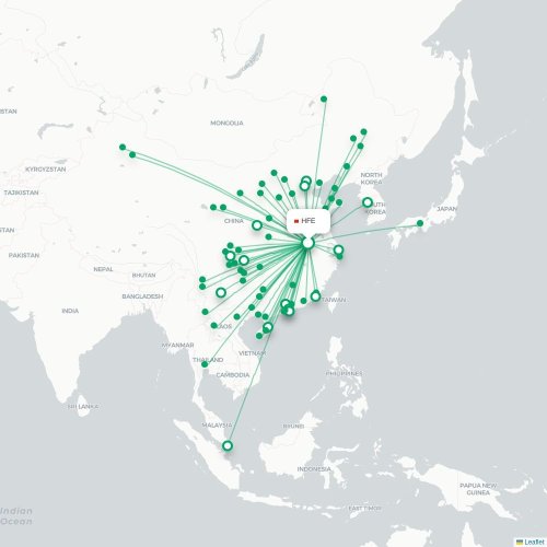 Mapa lotu bezpośredniego Hefei – Xishuangbanna