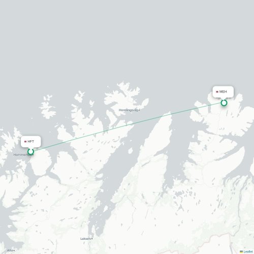 Mapa de vuelo directo Hammerfest - Mehamn
