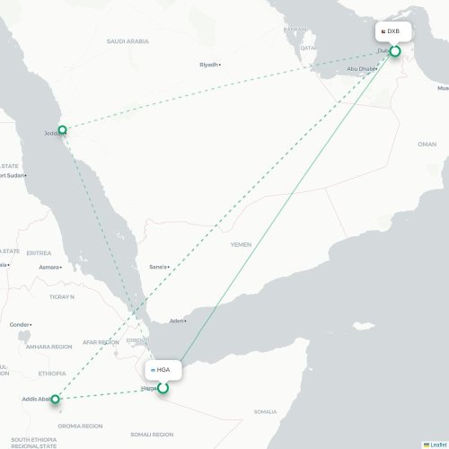 Hargeisa - Dubaï carte du vol direct