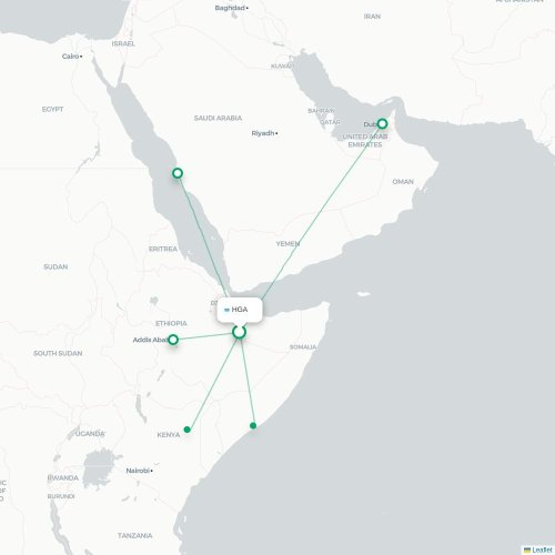 Mapa lotu bezpośredniego Hargeisa – Dżibuti