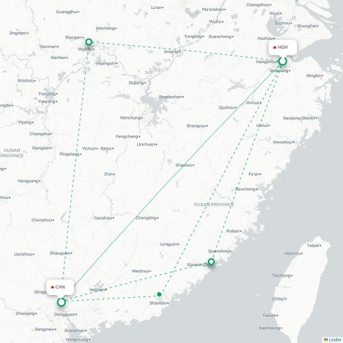 Mapa lotu bezpośredniego Hangzhou – Kanton