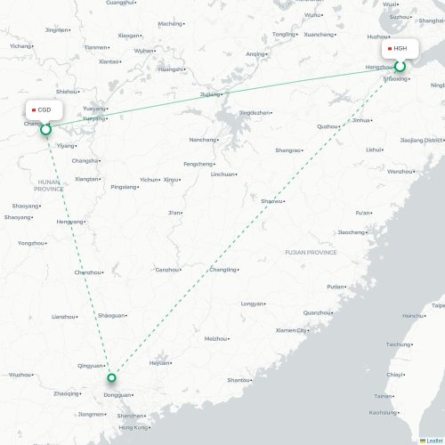 Mapa de vuelo directo Hangzhou - Changde