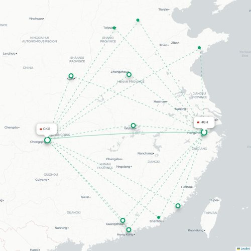 Mapa lotu bezpośredniego Hangzhou – Chongqing
