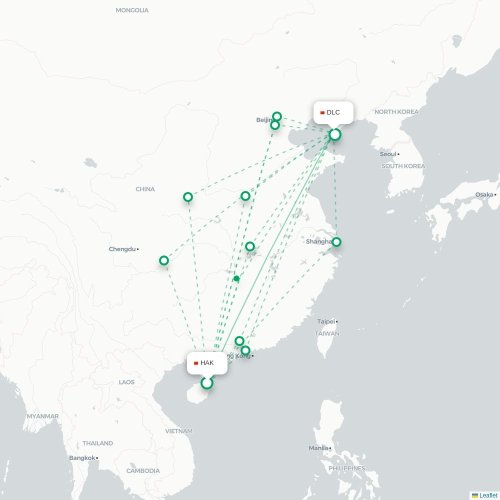 Mapa lotu bezpośredniego Hangzhou – Dalian