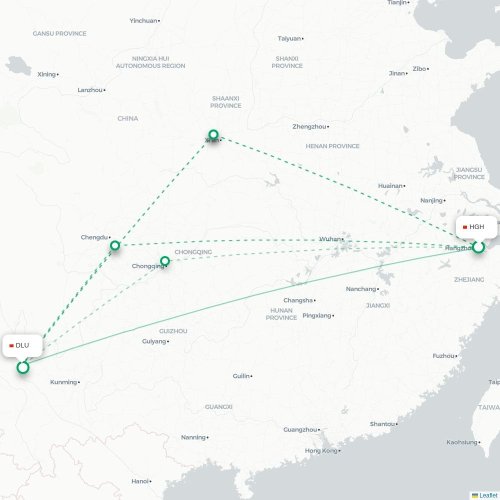 Mapa lotu bezpośredniego Hangzhou – Dali