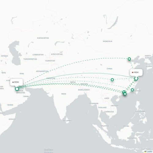 Mapa lotu bezpośredniego Hangzhou – Ad-Dauha