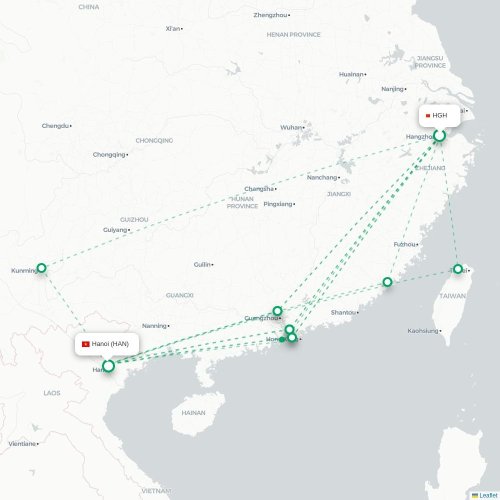 Hangzhou - Hanoi kaart van rechtstreekse vlucht